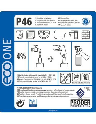 ECO ONE P46 Etiqueta Diluciones